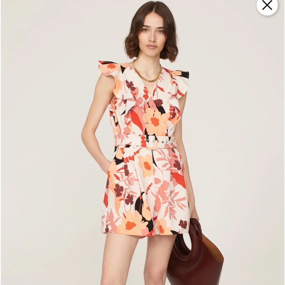 Great Jones Floral Sleeveless Romper‎ Women’s Size Medium Ruffle Shoulder Multi
